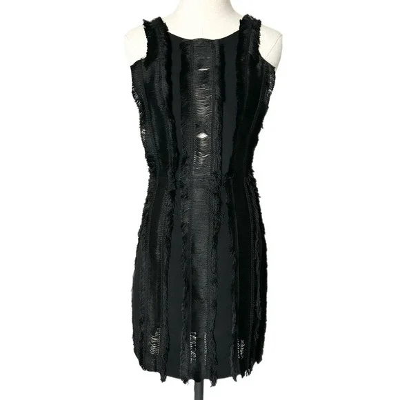 Sandro Rogee Fringe Cocktail Mini Dress in Black Size 1 Sandro 4 US - Picture 2 of 7